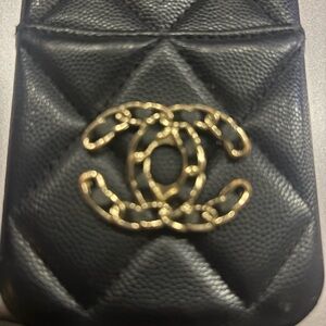CC Black Quilted Leather Pouch with Gold Logo